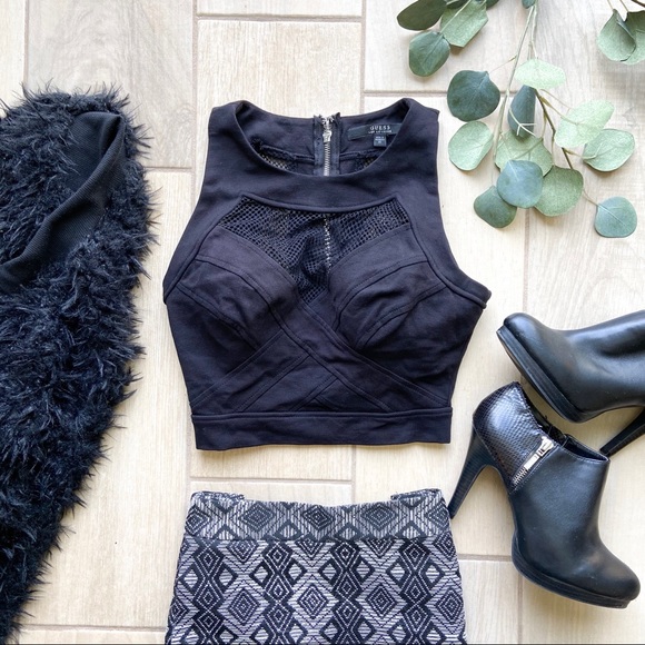 Guess Los Angeles Halter Crop Top w/ Fishnet - Picture 1 of 4